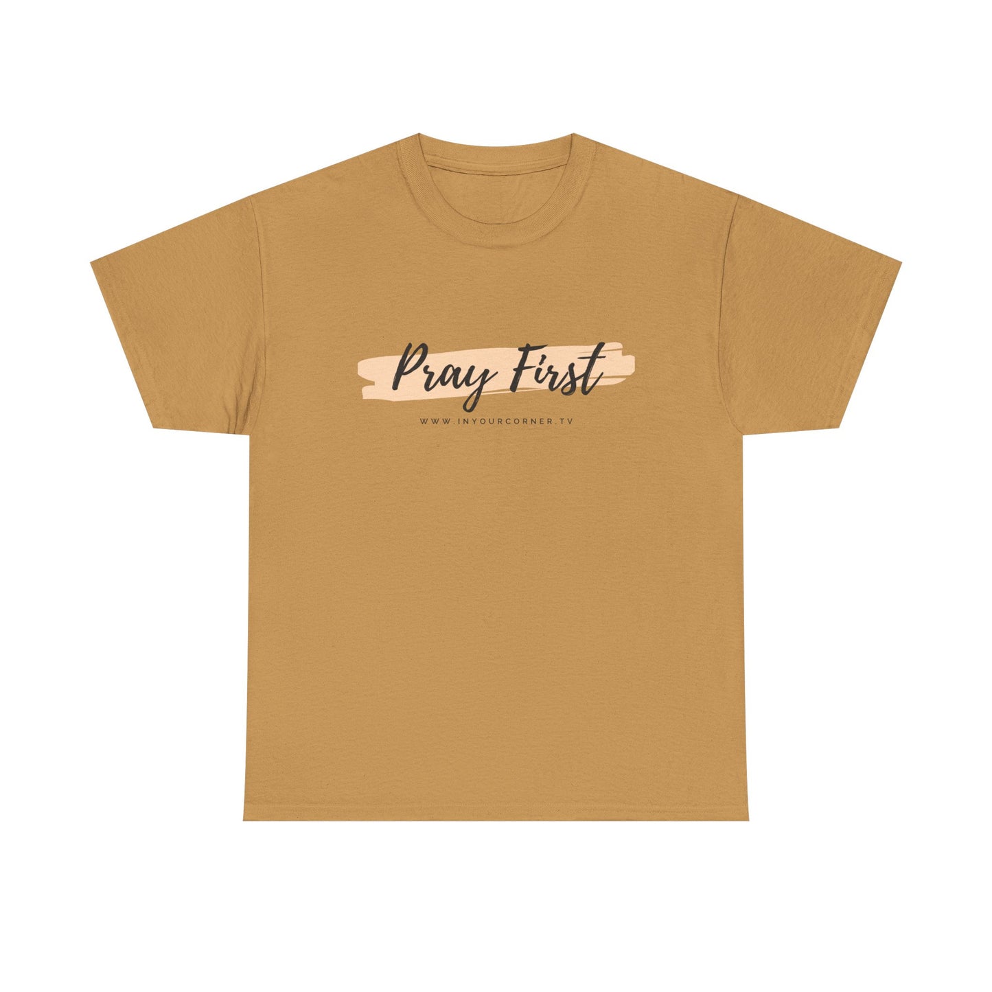Pray First Tee — Faith-Inspired Christian Shirt with Script Brushstroke Design