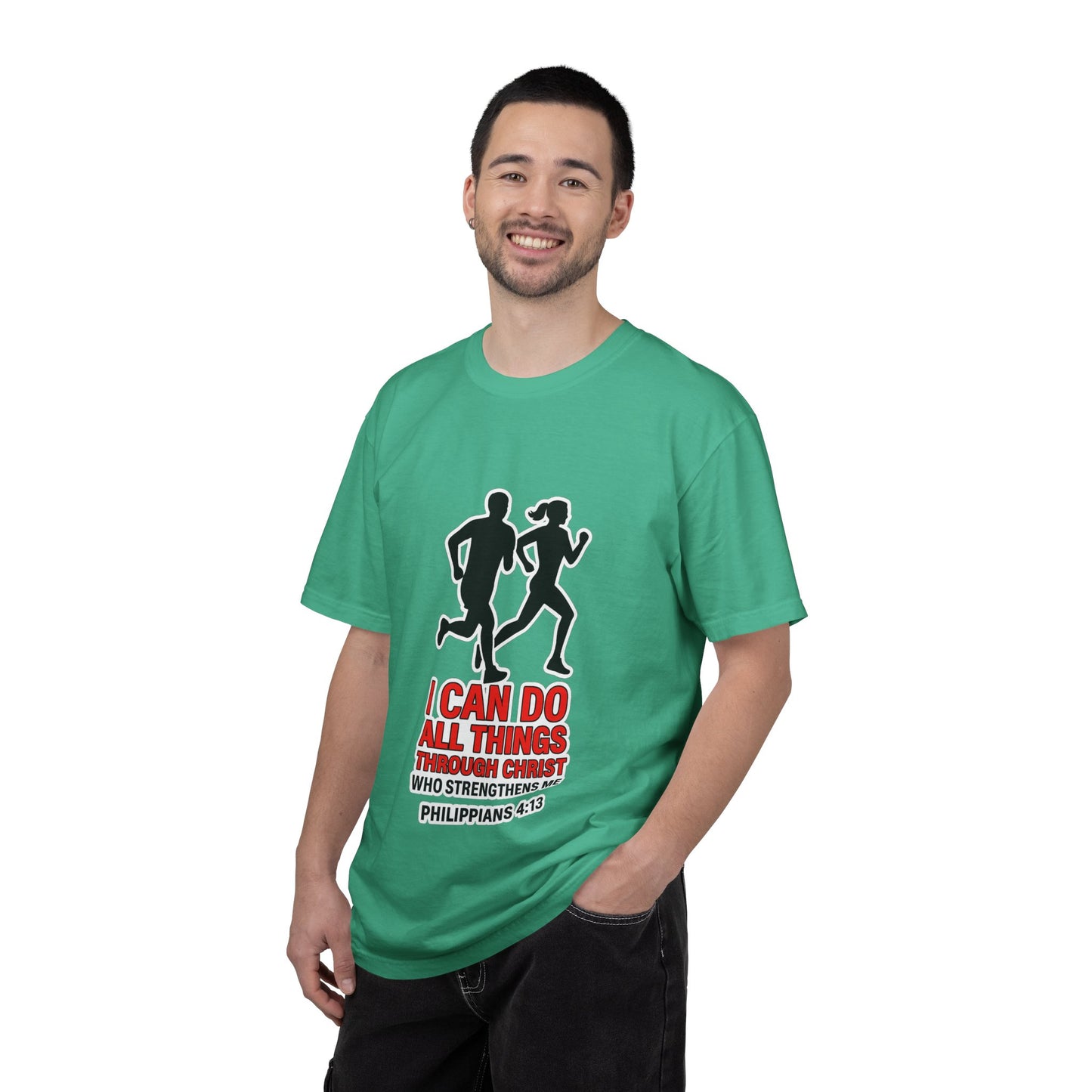 Christian Running T-shirt — "I Can Do All Things with Christ" Scripture Tee