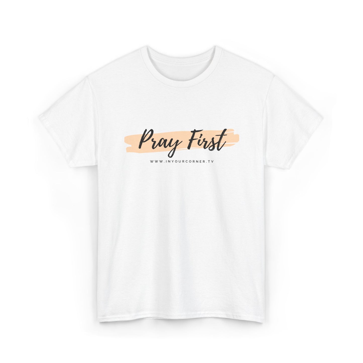 Pray First Tee — Faith-Inspired Christian Shirt with Script Brushstroke Design