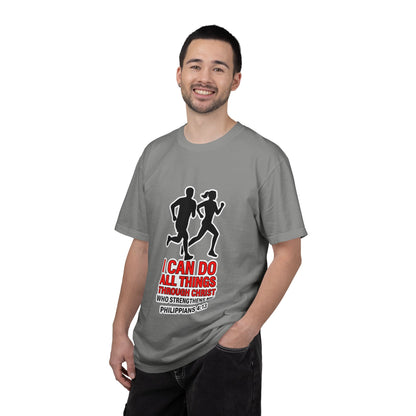 Christian Running T-shirt — "I Can Do All Things with Christ" Scripture Tee