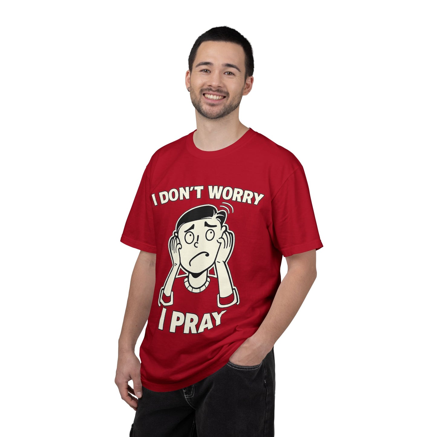 I Don’t Worry I Pray T-Shirt Men — Vintage Cartoon Faith Tee