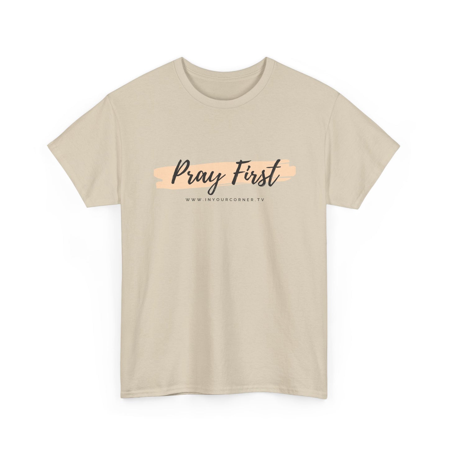 Pray First Tee — Faith-Inspired Christian Shirt with Script Brushstroke Design