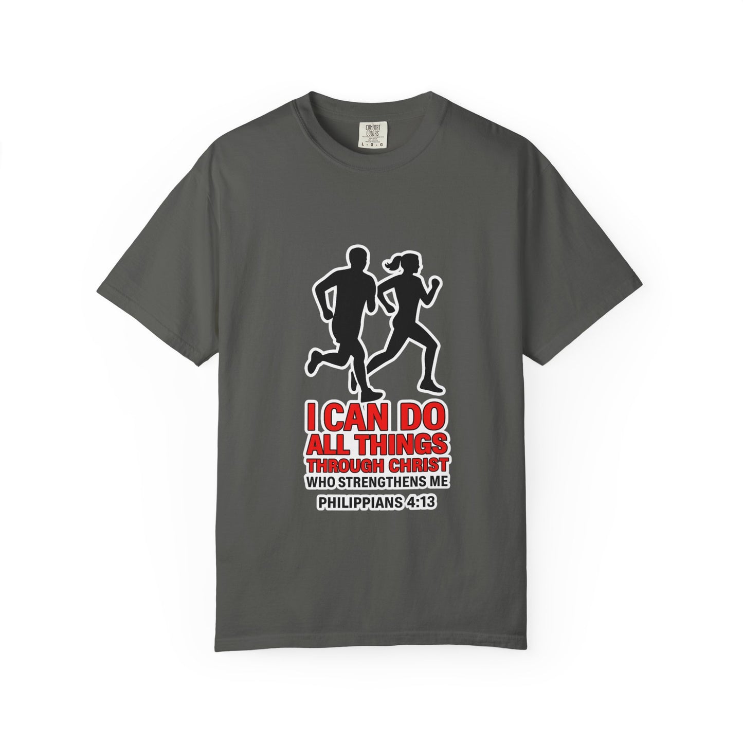 Christian Running T-shirt — "I Can Do All Things with Christ" Scripture Tee