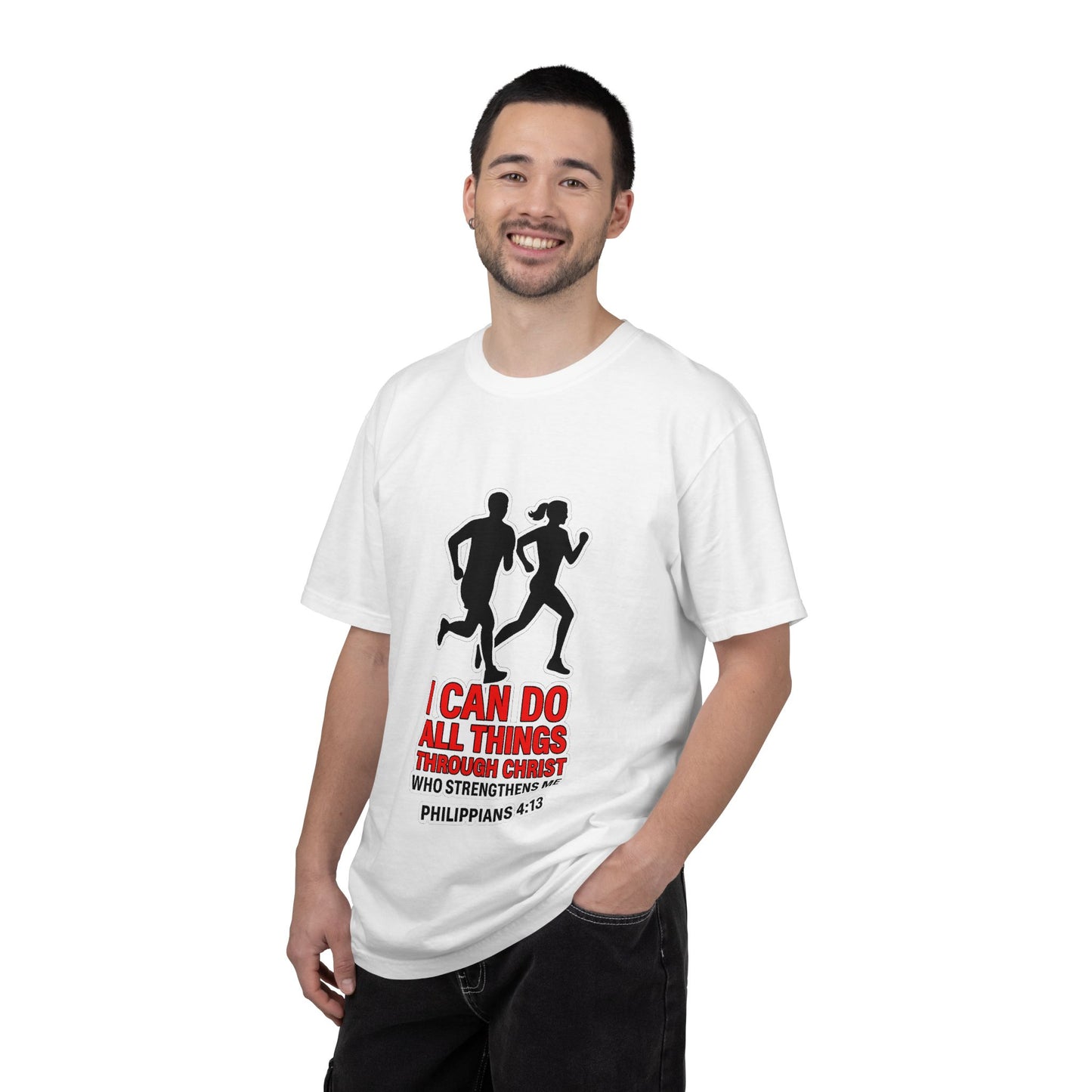 Christian Running T-shirt — "I Can Do All Things with Christ" Scripture Tee