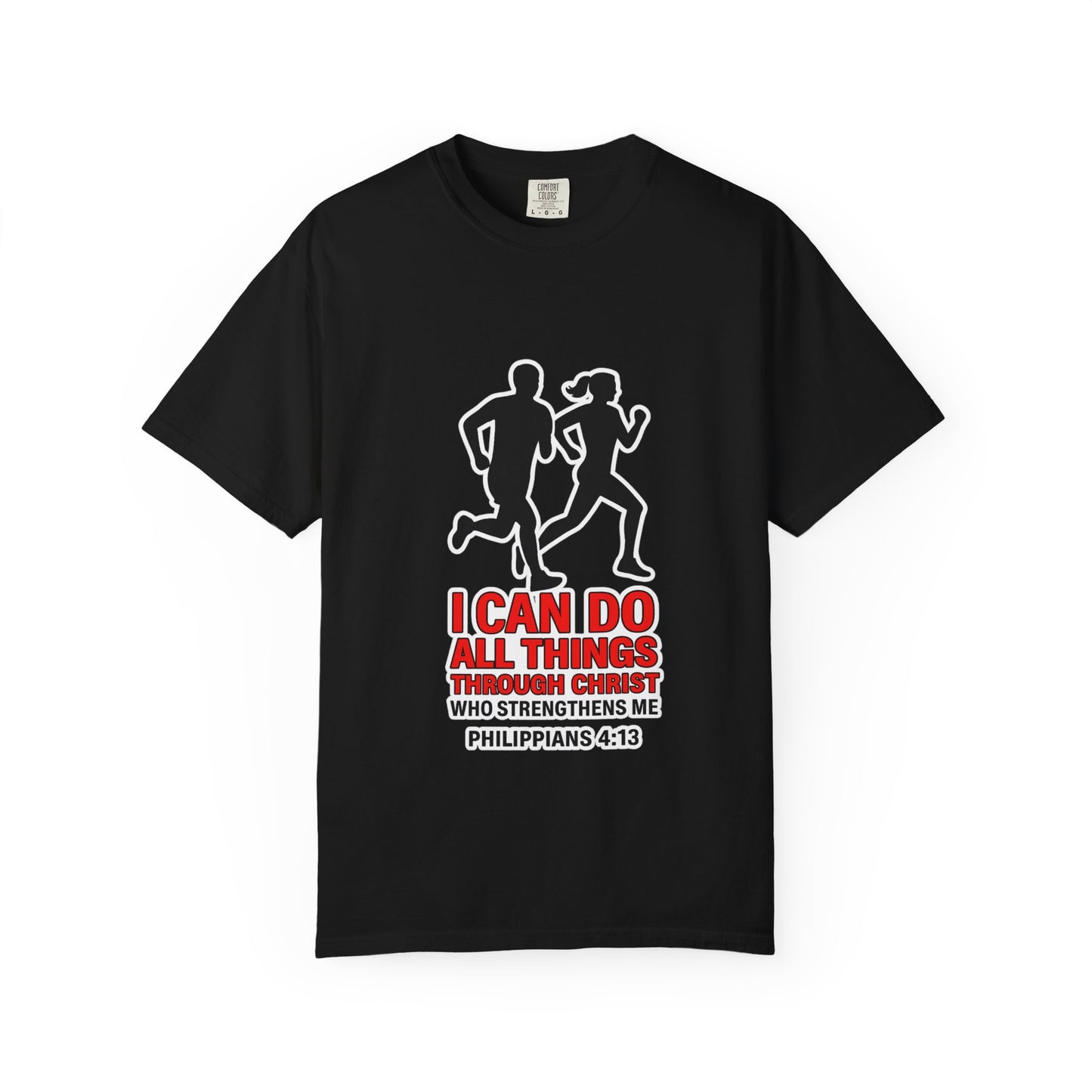 Christian Running T-shirt — "I Can Do All Things with Christ" Scripture Tee