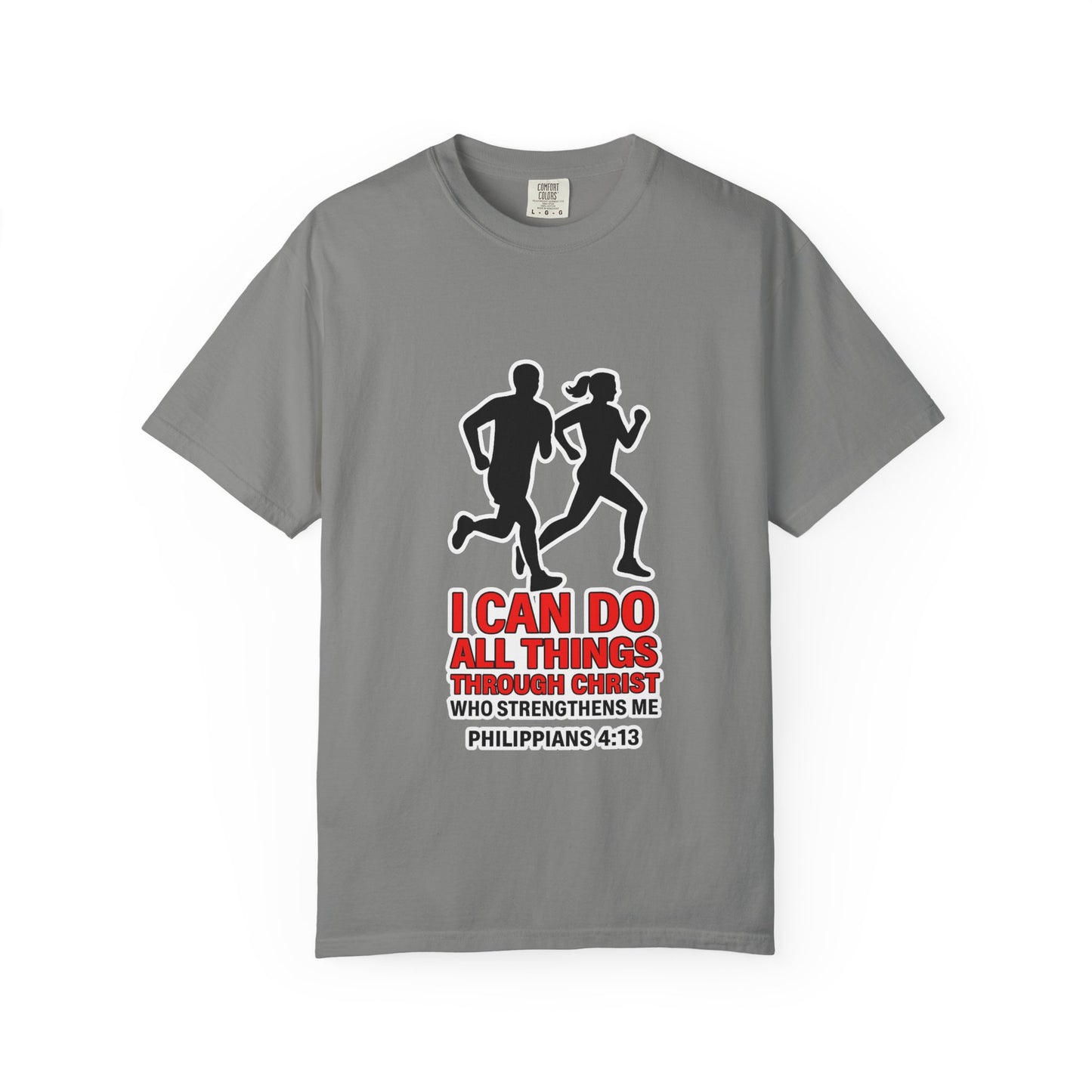 Christian Running T-shirt — "I Can Do All Things with Christ" Scripture Tee