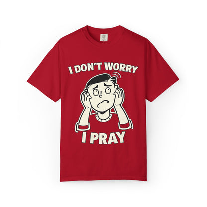 I Don’t Worry I Pray T-Shirt Men — Vintage Cartoon Faith Tee