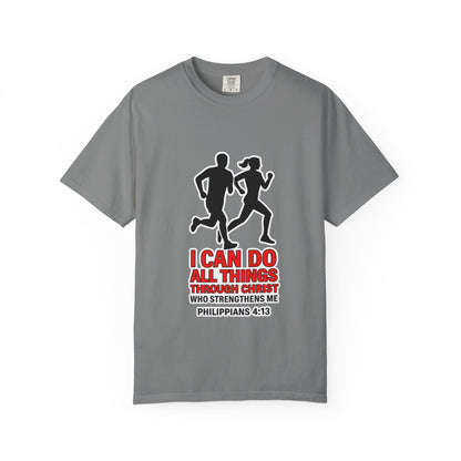 Christian Running T-shirt — "I Can Do All Things with Christ" Scripture Tee