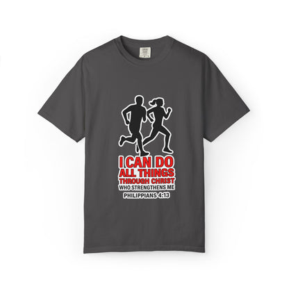 Christian Running T-shirt — "I Can Do All Things with Christ" Scripture Tee