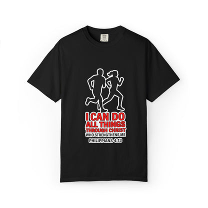 Christian Running T-shirt — "I Can Do All Things with Christ" Scripture Tee