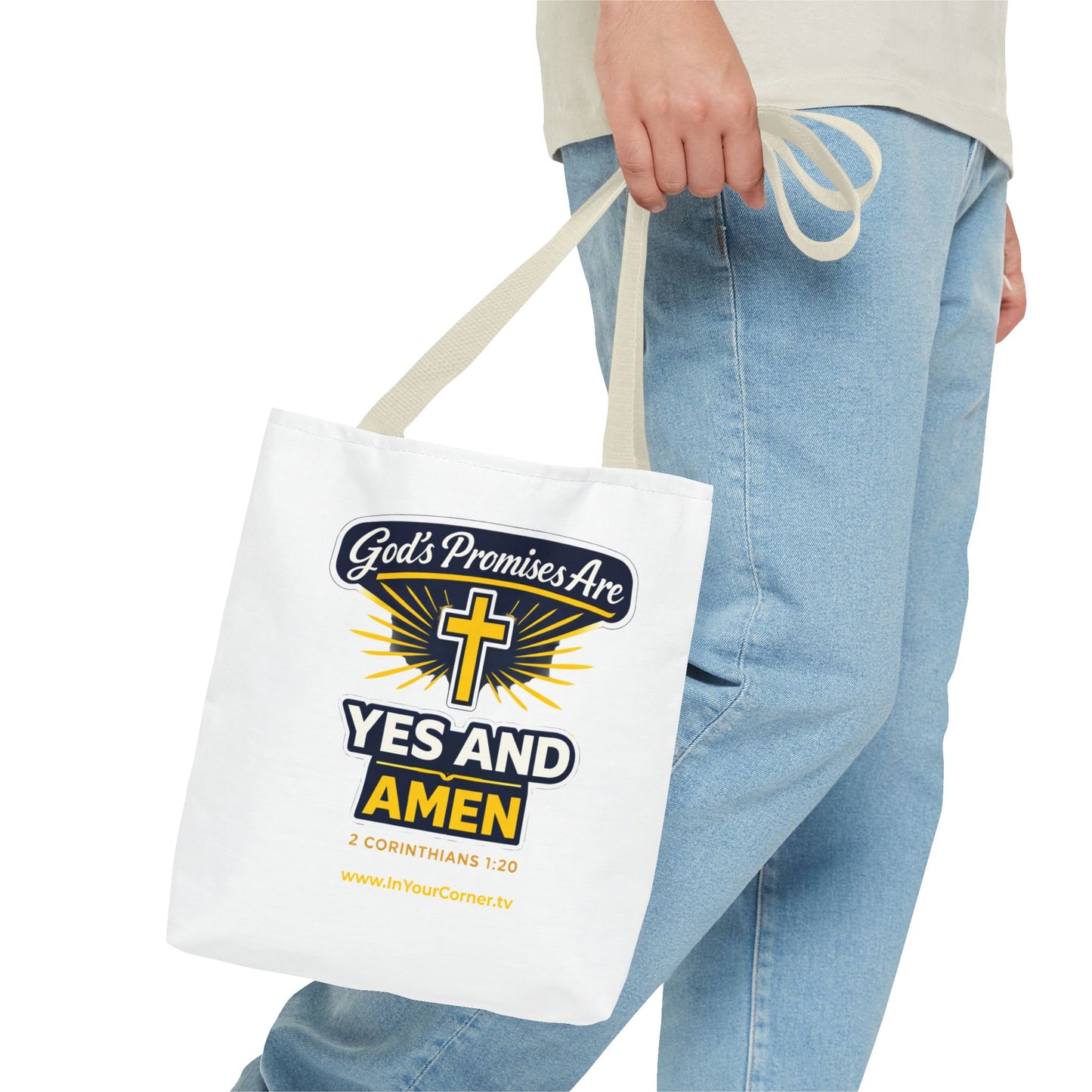 Christian Tote Bag - "God's Promises Are Yes and Amen" Cross Design