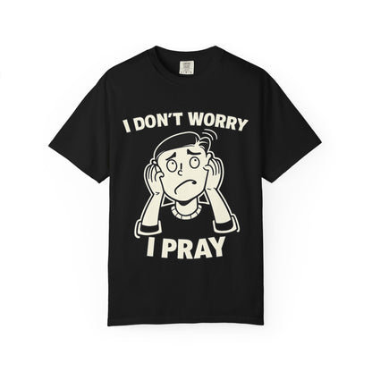 I Don’t Worry I Pray T-Shirt Men — Vintage Cartoon Faith Tee