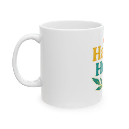 Happy Hugs Ceramic Mug — Cheerful Floral Coffee Cup (11oz & 15oz)
