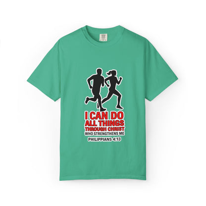 Christian Running T-shirt — "I Can Do All Things with Christ" Scripture Tee