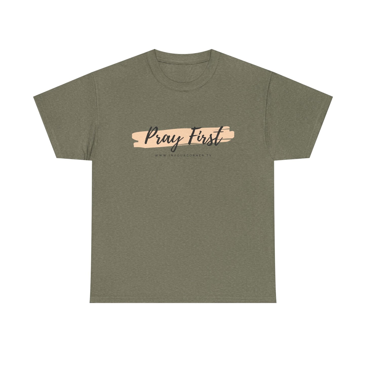 Pray First Tee — Faith-Inspired Christian Shirt with Script Brushstroke Design