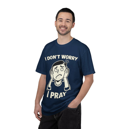 I Don’t Worry I Pray T-Shirt Men — Vintage Cartoon Faith Tee