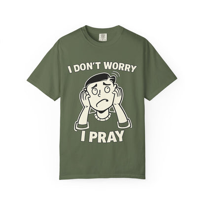 I Don’t Worry I Pray T-Shirt Men — Vintage Cartoon Faith Tee