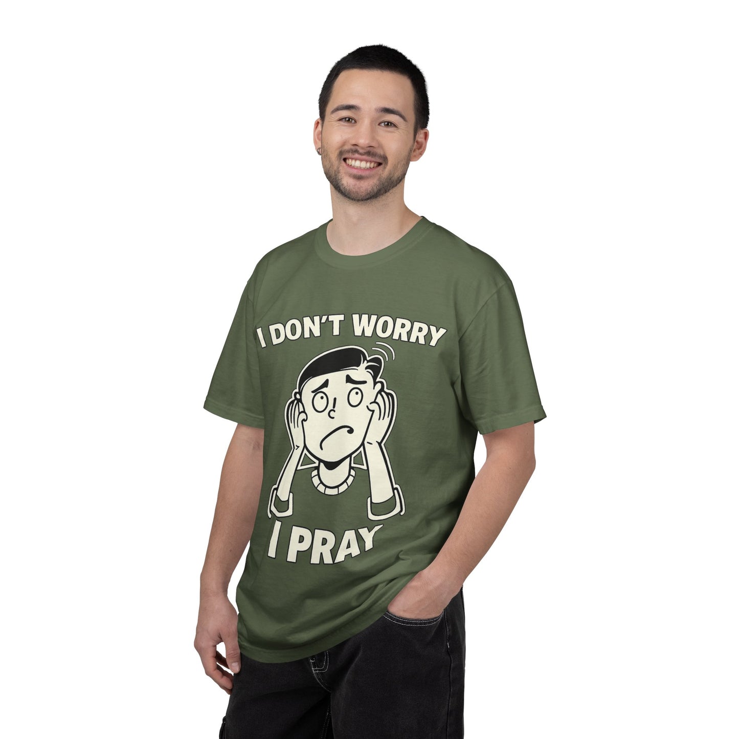 I Don’t Worry I Pray T-Shirt Men — Vintage Cartoon Faith Tee