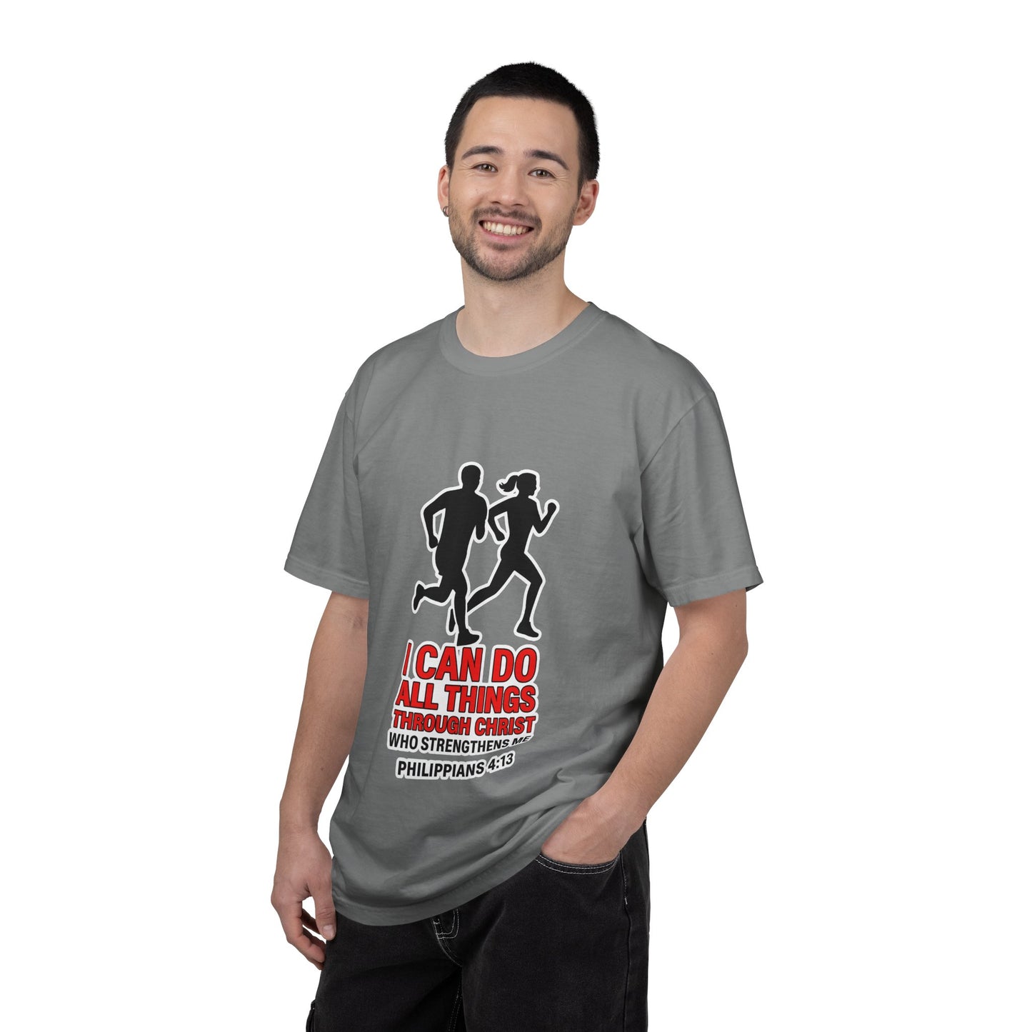 Christian Running T-shirt — "I Can Do All Things with Christ" Scripture Tee