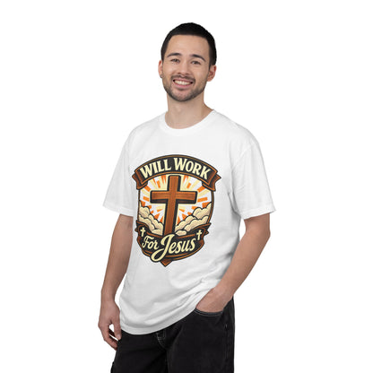 Will Work for Jesus T-Shirt — Christian Cross Faith Tee