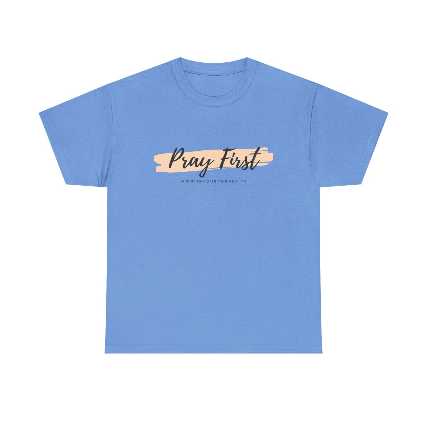 Pray First Tee — Faith-Inspired Christian Shirt with Script Brushstroke Design