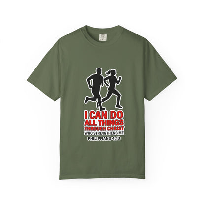 Christian Running T-shirt — "I Can Do All Things with Christ" Scripture Tee