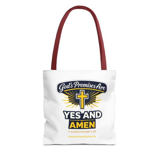 Christian Tote Bag - "God's Promises Are Yes and Amen" Cross Design