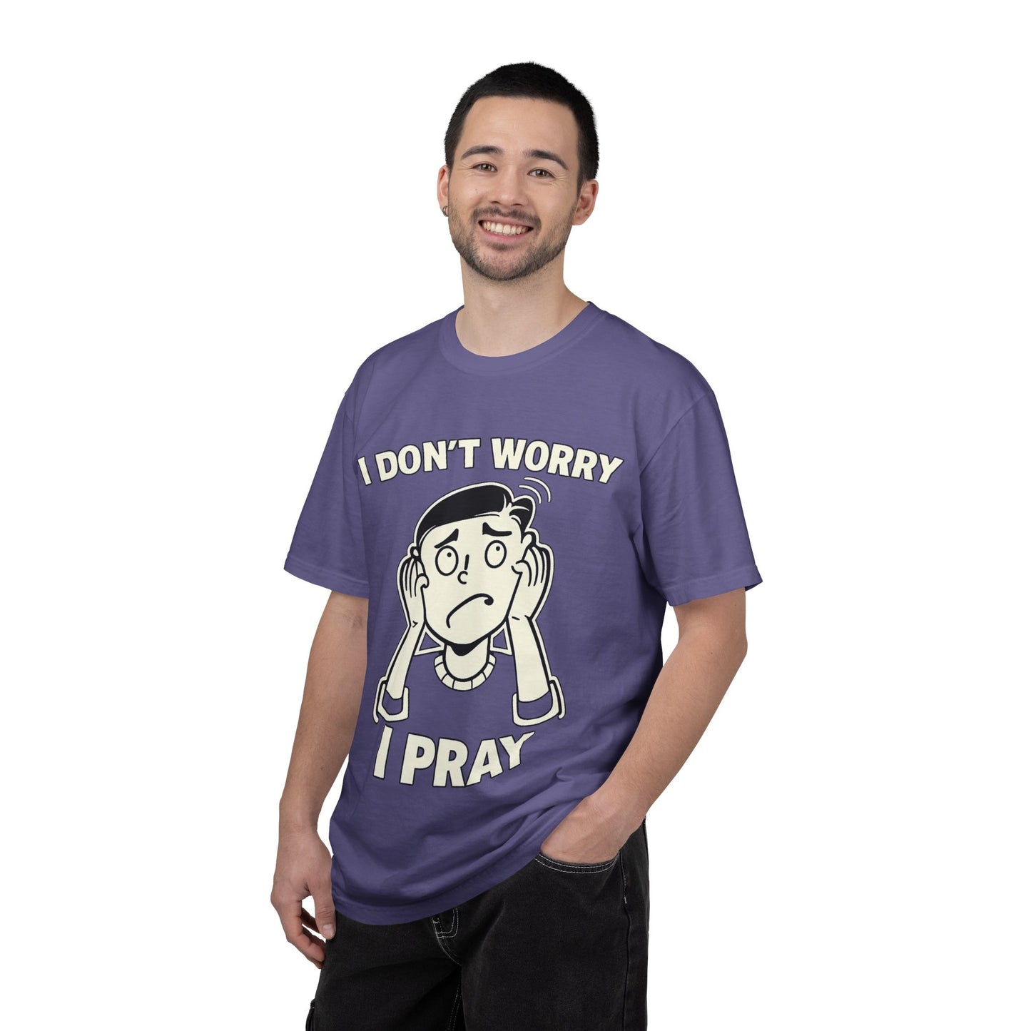 I Don’t Worry I Pray T-Shirt Men — Vintage Cartoon Faith Tee
