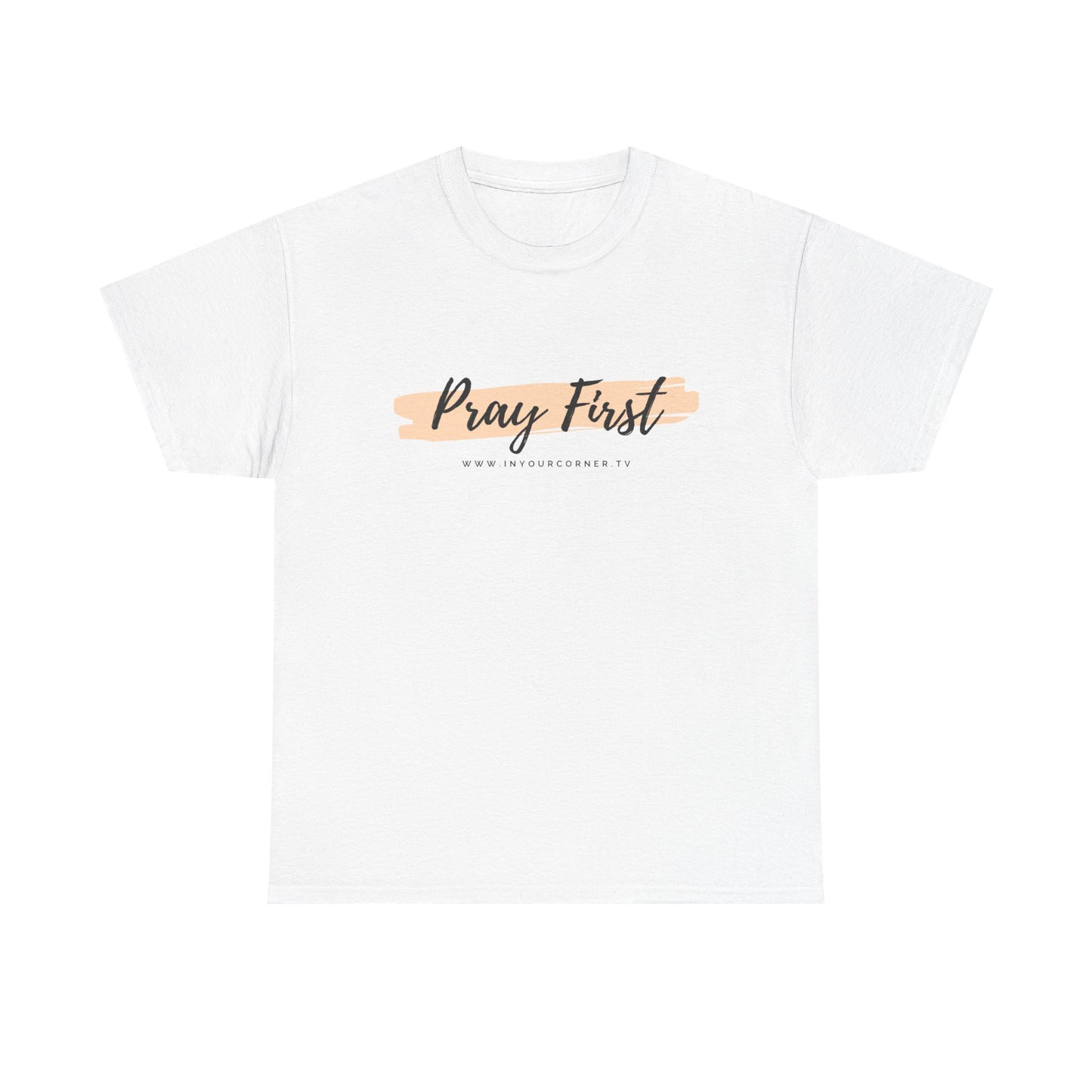 Pray First Tee — Faith-Inspired Christian Shirt with Script Brushstroke Design