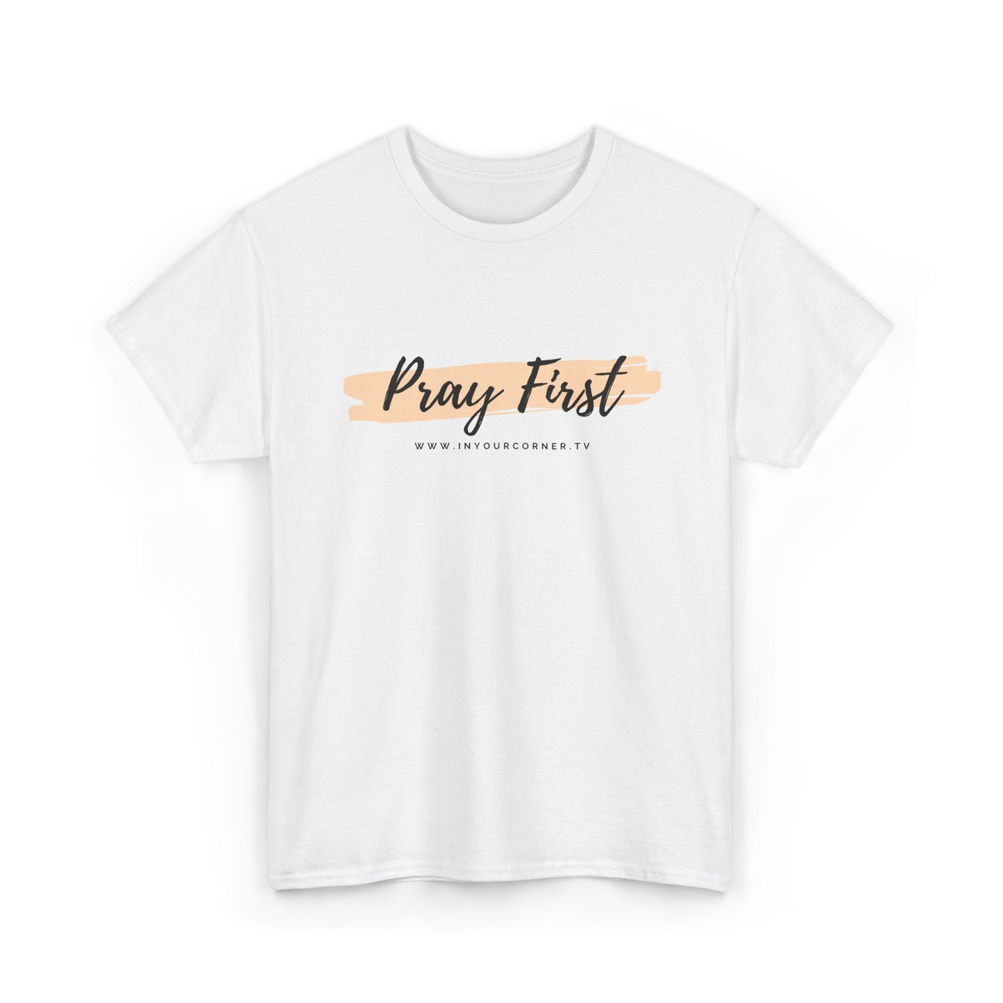 Pray First Tee — Faith-Inspired Christian Shirt with Script Brushstroke Design