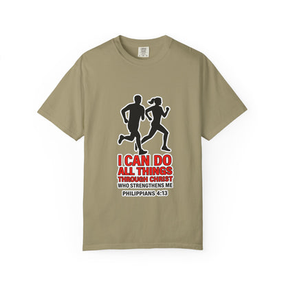 Christian Running T-shirt — "I Can Do All Things with Christ" Scripture Tee