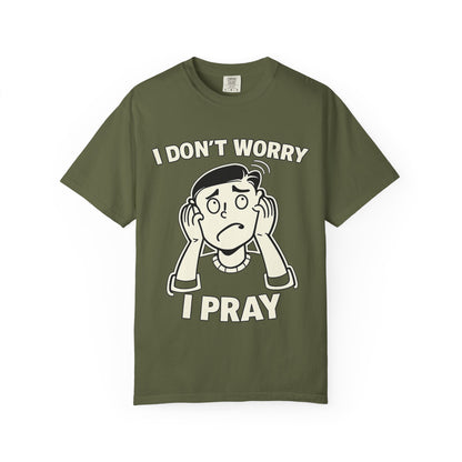 I Don’t Worry I Pray T-Shirt Men — Vintage Cartoon Faith Tee