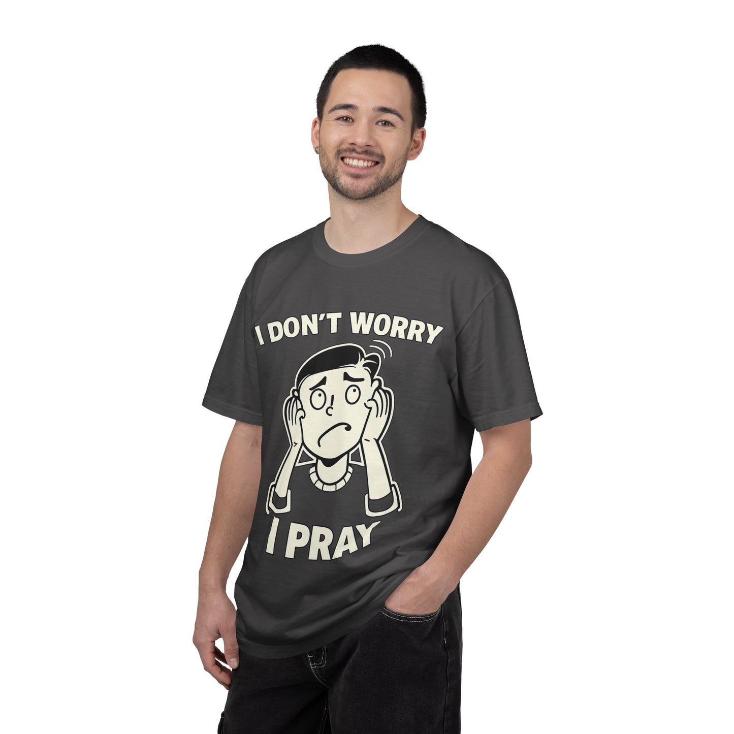 I Don’t Worry I Pray T-Shirt Men — Vintage Cartoon Faith Tee