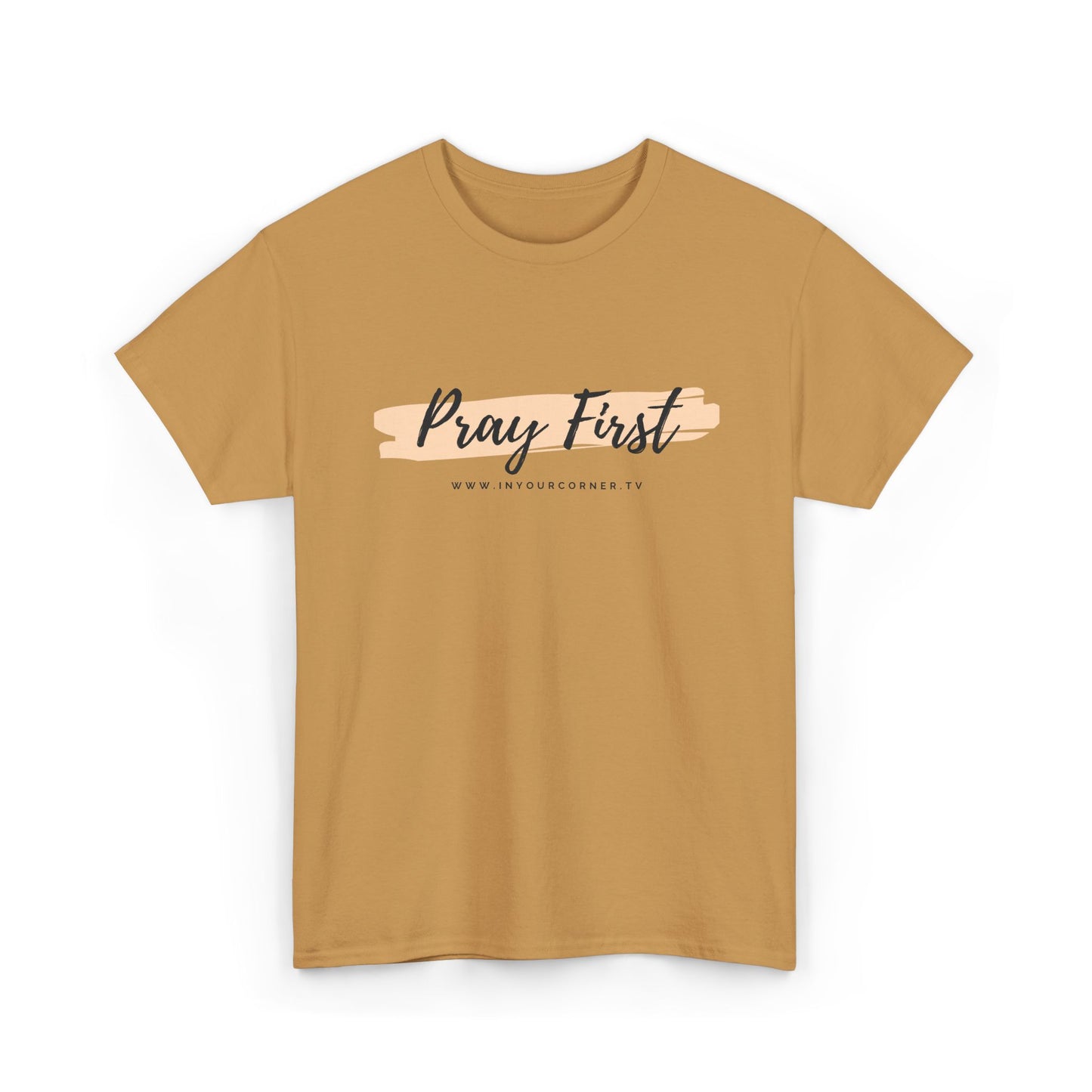 Pray First Tee — Faith-Inspired Christian Shirt with Script Brushstroke Design