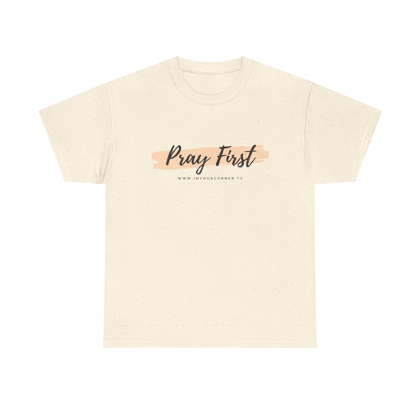 Pray First Tee — Faith-Inspired Christian Shirt with Script Brushstroke Design