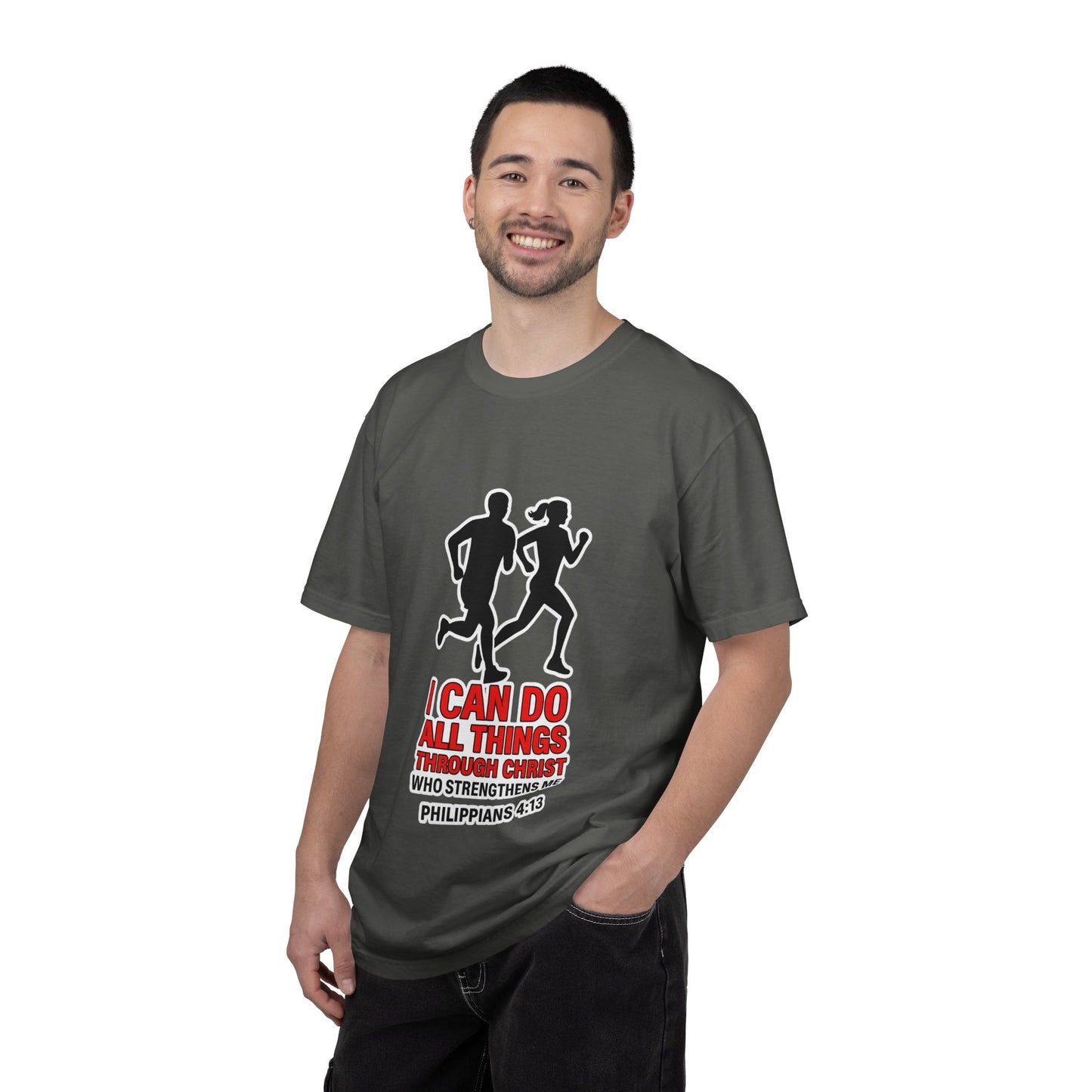 Christian Running T-shirt — "I Can Do All Things with Christ" Scripture Tee