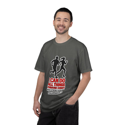 Christian Running T-shirt — "I Can Do All Things with Christ" Scripture Tee