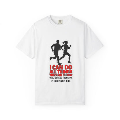 Christian Running T-shirt — "I Can Do All Things with Christ" Scripture Tee