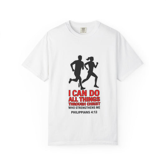 Christian Running T-shirt — "I Can Do All Things with Christ" Scripture Tee